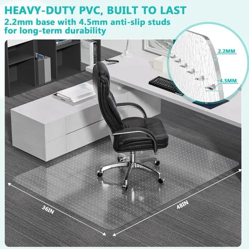Vista 2 de Tapete para silla de oficina para alfombra de pelo bajo con labio, 36 x 48 pulgadas, protector de piso de plástico transparente resistente