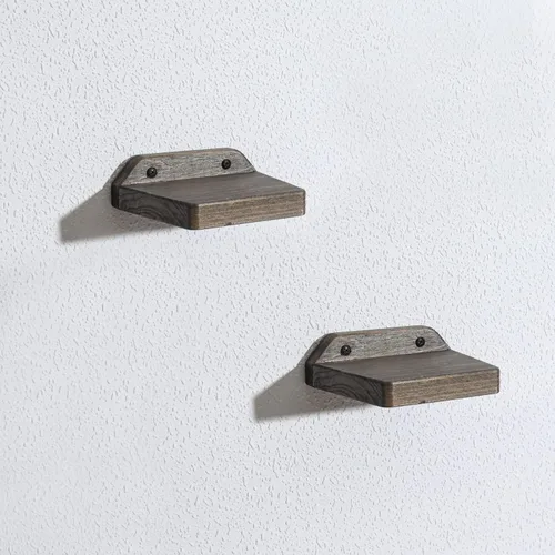 Vista 4 de Freezing point Pequeños estantes flotantes para pared, juego de 2 estantes pequeños de madera natural de 5 pulgadas, decoración de plantas