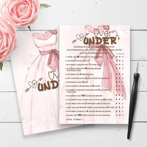 Vista 2 de Tarjeta de juego para despedida de soltera, regalo para boda de compromiso, temática de boda rosa, más o menos, 30 tarjetas (C-02)