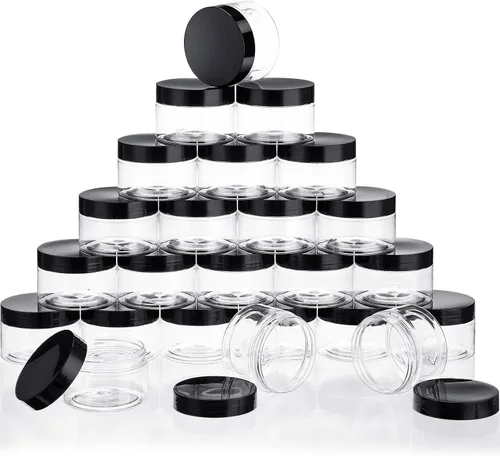 Vista 21 de SATINIOR 24 frascos de plástico transparente vacíos con tapas, recipientes de almacenamiento redondos de boca ancha para productos de belleza