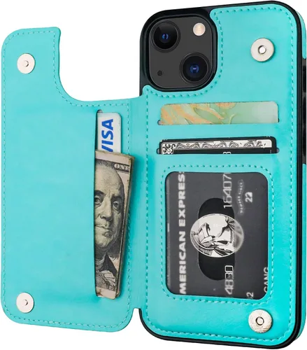 Vista 12 de ONETOP - Funda tipo cartera con tarjetero para iPhone 13, color negro Kickstand,ID/Cash Holder,Case Wallet with Card Slots,Double Magnetic
