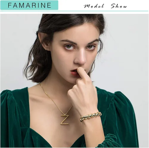 Vista 2 de FAMARINE Pulsera trenzada fina o gruesa chapada en oro de 14 quilates, pulsera elástica para parejas, 100% exclusiva, Metal, no aplica
