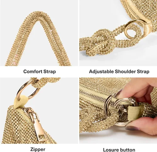 Vista 8 de WLLWOO WLLWOO Bolsos de mano con diamantes de imitación para mujer, bolsos de noche elegantes, bolsos cruzados brillantes para fiesta, club, boda
