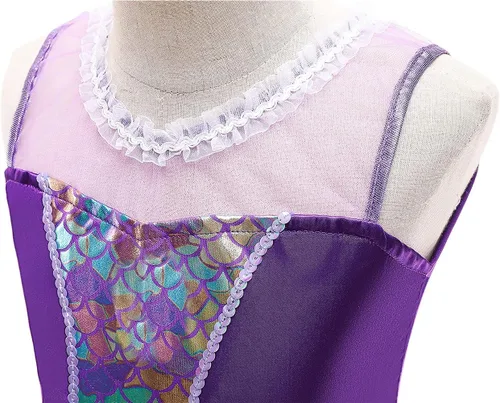 Vista 4 de Cutescan Disfraz de sirena para niñas, vestido de princesa, fiesta de cosplay con accesorios