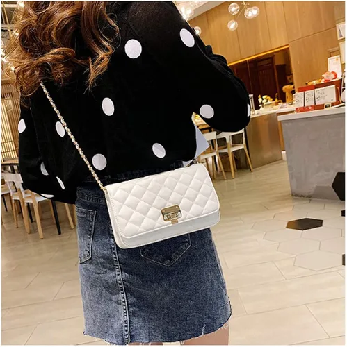 Vista 5 de Bolso de hombro de cuero para mujer bolso de mano acolchado de diseñador con correa de cadena Blanco