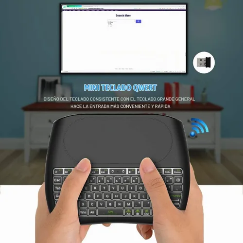 Vista 2 de Mini teclado inalámbrico D8 con panel táctil, teclado inalámbrico pequeño retroiluminado colorido, control remoto de mano para PC, Raspberry Pi 4
