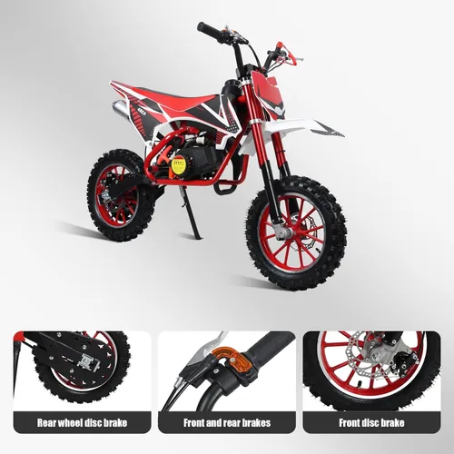 Vista 4 de 49cc 2-Stroke Kids Dirt Bike, Gas Power Motocross Rojo
