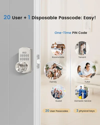 Vista 4 de Hidalife Pomo de puerta inteligente con teclado, cerradura de puerta de entrada sin llave para puerta delantera, modo de paso fácil, código único