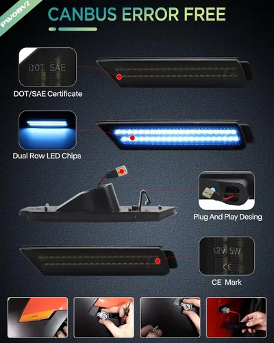 Vista 6 de Luz de Marcador Lateral Azul Compatible para 5ta Generación Chevy Camaro 2010 2011 2012 2013 2014 2015, Luces de Parachoques Delanteras y Traseras