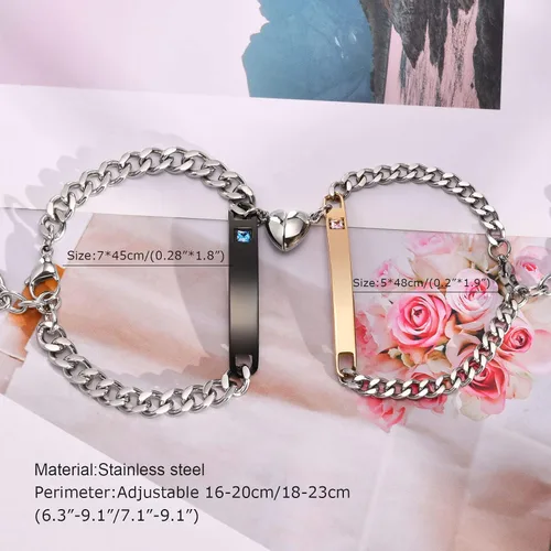 Vista 2 de MEALGUET Pulsera personalizada para pareja, juego de pulseras personalizadas para parejas, pulsera de atracción mutua, nombre personalizado, pulsera