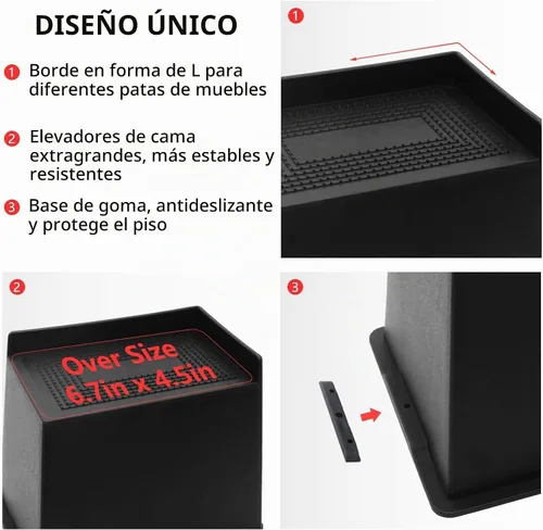 Vista 6 de Elevadores de cama de 4 pulgadas, resistentes, de gran tamaño, paquete de 4 Negro-4 Pack