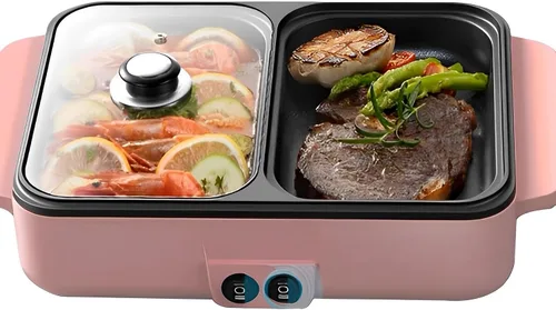 Vista 10 de Parrilla eléctrica con olla caliente, olla caliente eléctrica antiadherente 2 en 1 para interiores y sartén, control de temperatura dual Negro