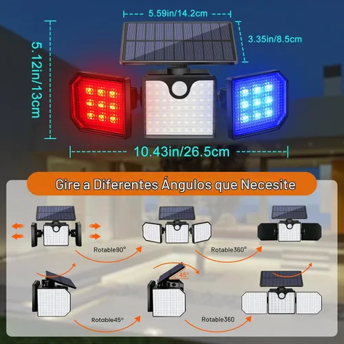 Vista 7 de Aolyty Luces solares con sensor de movimiento, luces estroboscópicas solares impermeables IP65, luces de pared estroboscópicas - Blanco