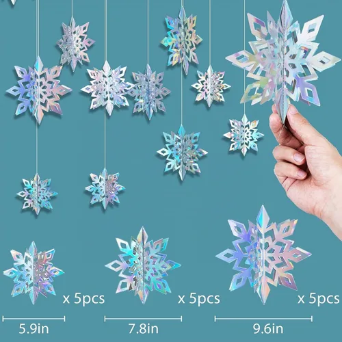 Vista 3 de Decoración colgante de copo de nieve de Navidad de papel para interiores Láser
