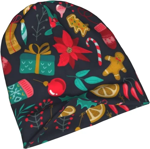 Vista 5 de Yljmlcf Christmas Plants, Flowers, Holiday Simbols Adult Men's Knit Hat Beanie Hat Unisex Adult Hats,Cap Black