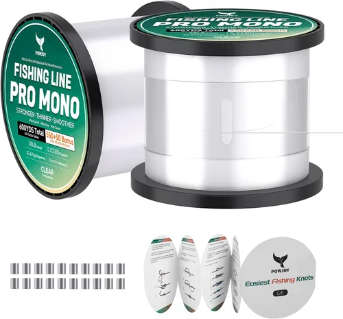 Vista 29 de Monofilament Fishing Line, Invisible Nylon Wire, Knot Guide Cards Transparente