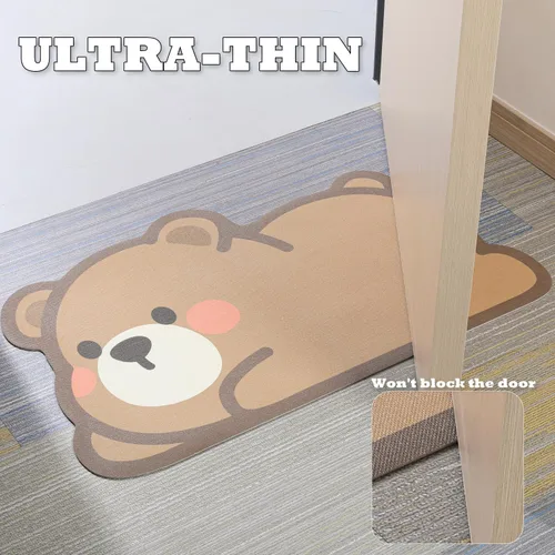 Vista 7 de Alfombra de baño con diseño de animales bonitos, antideslizante, súper absorbente, ultra fina, para ducha, bañera y fregadero, tapete de baño de Oso