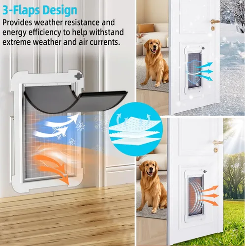 Vista 6 de MIAOTONG - Puerta grande de acero con 3 solapas para puerta con panel de bloqueo deslizante de metal Energy-Efficient Insulated Pet Door, Extreme