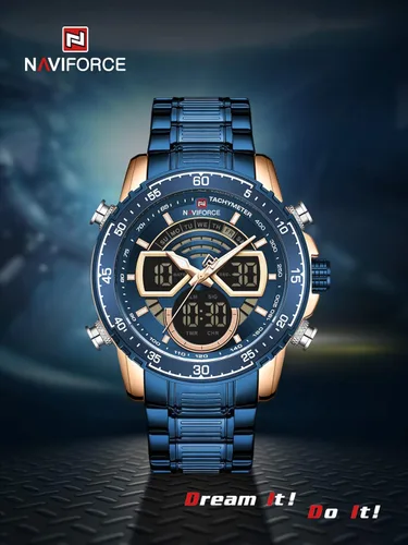 Vista 2 de NAVIFORCE Reloj para hombre cronógrafo impermeable deportivo analógico digital cuarzo relojes de negocios moda de acero inoxidable Militar