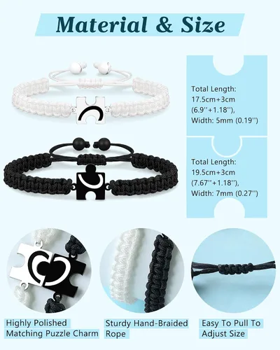 Vista 3 de UNGENT THEM You Are My Missing Piece of The Puzzle – Pulseras para parejas, aniversario, Navidad, I Love You, regalos más dulces del día de San