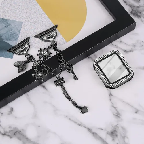 Vista 4 de JOYOZY Correa Compatible con Apple Watch de 38mm, 40mm, 41mm, 42mm, 44mm, 45mm, 46mm, Correa Bling con Estuche de Glitter y Protector de Pantalla