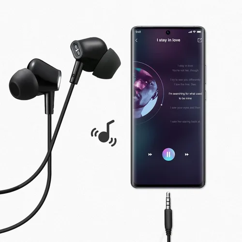 Vista 3 de Aylaa Auriculares con cable para la escuela con micrófono, aislamiento de ruido, auriculares estéreo de graves intrauditivos, para teléfonos Negro