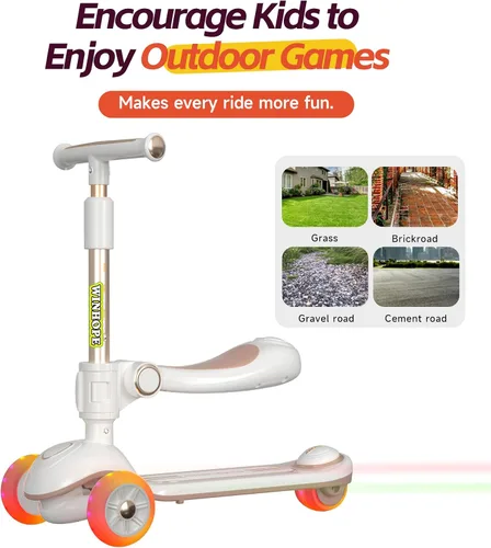 Vista 6 de Foldable Car-Themed 3 Wheel Kids Scooter, Light-Up, Ages 3-8 Blanco