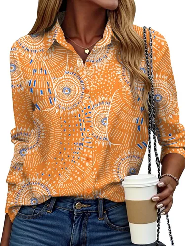Vista 18 de ZEAGOO Camisa de manga larga con botones para mujer, blusas con estampado floral, trajes de trabajo casuales de negocios, tallas S-XXL