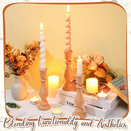 Vista 6 de Nitial 12 portavelas de madera clásicos sin terminar, pequeños candelabros de madera sin terminar, para manualidades, decoración de regalo