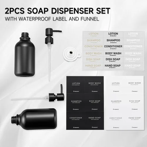 Vista 7 de Refillable Shampoo and Conditioner Bottles Set of 3, Matte Black modunful