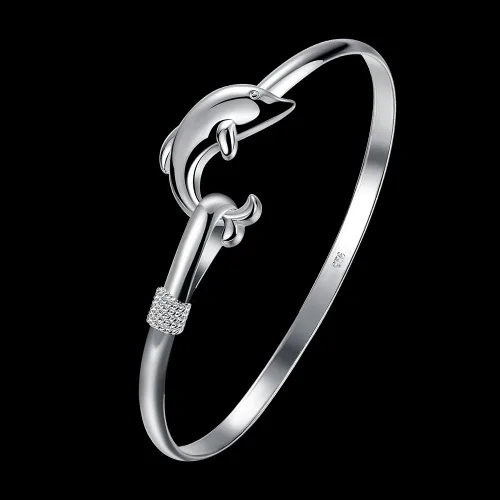 Vista 2 de Cutesmile Joyas de moda 925 de plata esterlina lindo delfín pulseras para mujer, Plata