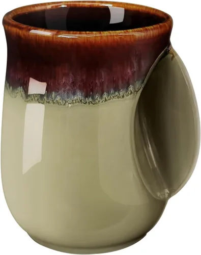 Vista 7 de Selamica - Taza de porcelana de 18 onzas con calentador de manos para diestros, taza de café, taza de té para familiares y pareja - Azul
