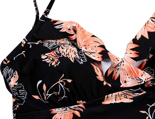Vista 5 de Hilor Tankini para mujer con volantes fruncidos y cuello en V