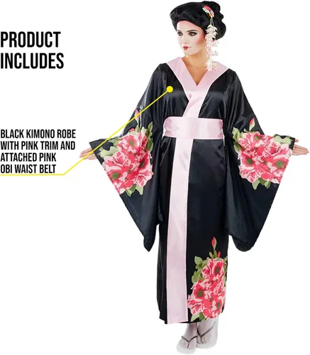 Vista 3 de Disfraz de geisha para mujer, traje de kimono negro floral