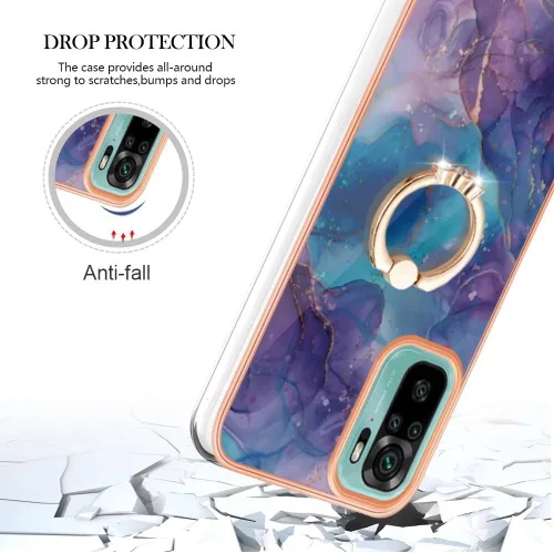Vista 5 de XYX Funda compatible con Xiaomi Redmi Note 10s, TPU mármol a prueba de golpes, delgada, de cuerpo completo, funda protectora para teléfono con Azul