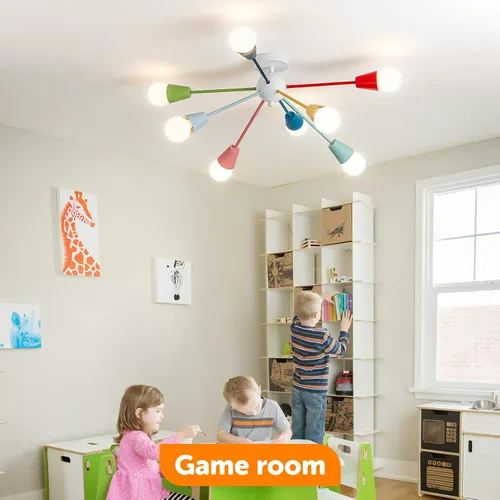 Vista 4 de Candelabro colorido, candelabro Sputnik moderno, 8 luces para niños con luces divertidas multicolor arcoíris para habitación de niños, sala