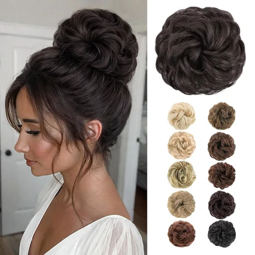 Vista 54 de MORICA Moño desordenado, extensiones de moño sintético para mujeres (rubio beige ceniza)