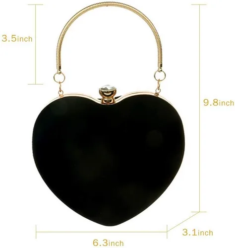Vista 2 de Bolsos de embrague en forma de corazón de terciopelo para mujeres fiesta de noche Tote con cadena de hombro