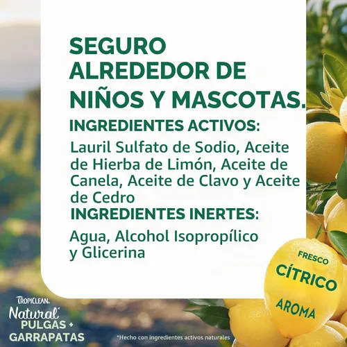 Vista 2 de TropiClean Aerosol natural para pulgas y garrapatas para el hogar, espray de pulgas de máxima resistencia para alfombras y muebles, apto
