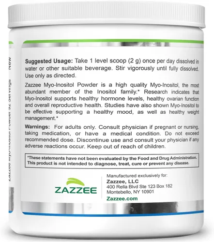 Vista 8 de Zazzee Myo-inositol en polvo, suministro para 3 meses, 92 porciones, 2000 mg por porción, cuchara gratis para dosis exacta, 6.49 onzas, certificado