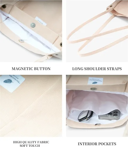 Vista 4 de Linda bolsa de pana para mujer, bolsas de hombro de lona para viajes y compras
