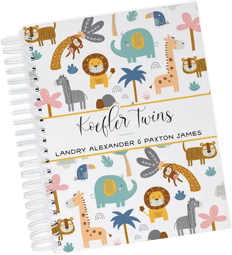 Vista 39 de Personalized Twin Baby Memory Book - Hardcover First Year Album Customized with Babies’ Names - Prompted Baby Journal (Blue Mountains)