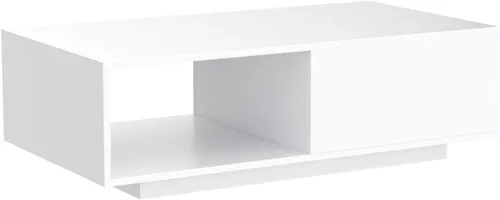 Vista 5 de COSVALVE Mesa de centro LED blanca brillante con 16 luces de colores, mesa auxiliar para sala de estar, moderna mesa de sofá brillante con cajón