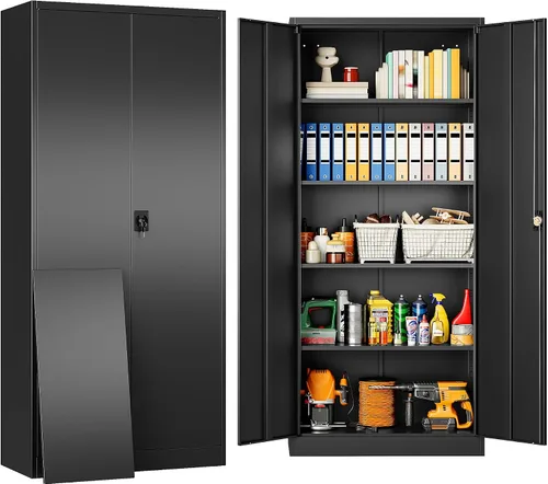 Vista 37 de SISESOL Gabinete de almacenamiento de metal ancho y profundo con ruedas, gabinete de almacenamiento de garaje alto rodante con cerradura, gabinetes