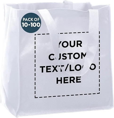 Vista 8 de DISCOUNT PROMOS Juego de 10/50/100 bolsas de tela reutilizables personalizadas, paquete a granel personalizado, plegable, lavable, bolsa de compra