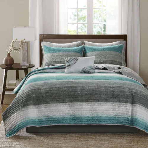 Vista 10 de Madison Park Essentials Saben Cozy Bed in A Bag - Edredón reversible con juego completo de sábanas de algodón, diseño geométrico para todas