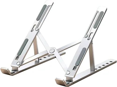 Vista 9 de Soporte para computadora portátil de escritorio, soporte para iPad, aleación de aluminio, plegable portátil, 7 niveles ajustables, ergonómico