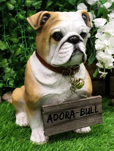 Vista 9 de Ebros Gift "Max Realista Bulldog Inglés Perro Cachorro Perro con Jingle Collar Letrero Estatua de 12" de Alto Adorable Bulldog Sentado Escultura