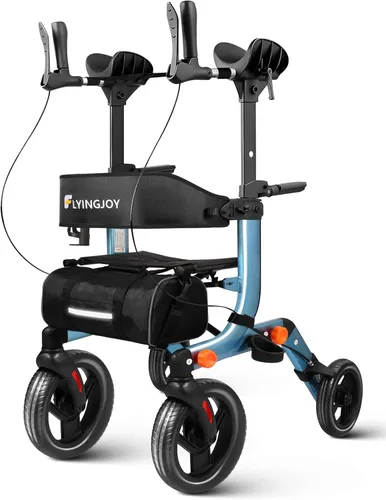 Vista 10 de Andador ligero con asiento para personas mayores, andador plegable con neumáticos grandes todo terreno a prueba de pinchazos, altura ajustable