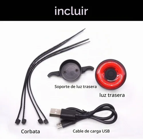 Vista 6 de Luz trasera inteligente para bicicleta ultra brillante, luz de bicicleta recargable encendido/apagado automático, luces LED impermeables IPX6